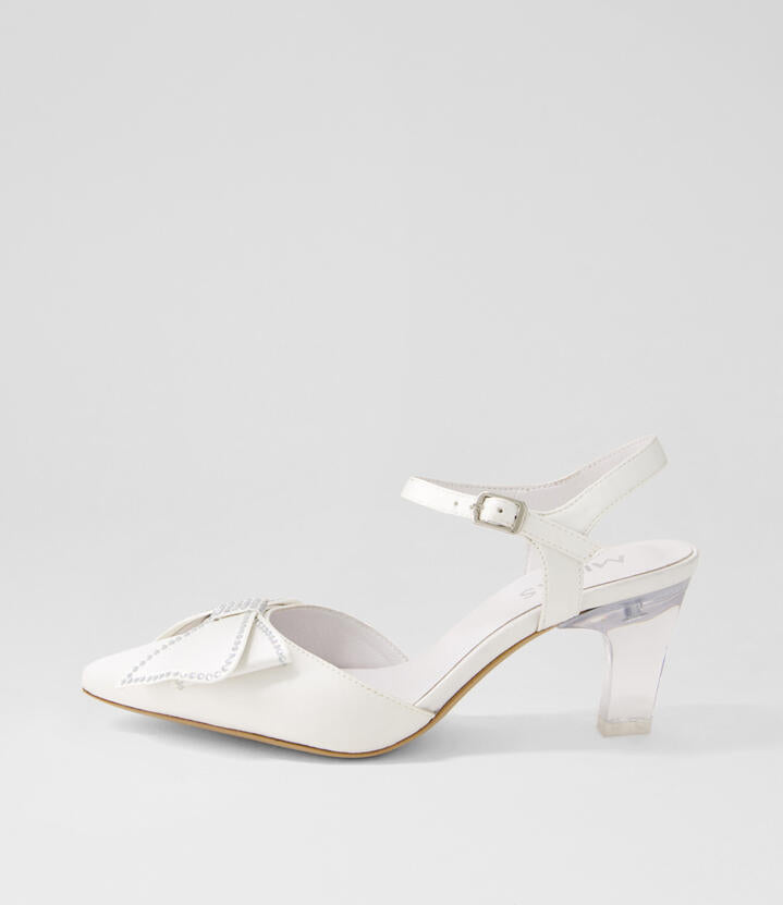 Image of Heels. Productname: Fenta Ivory Silver Jewels Satin Heels in Ivory-Silver Jewels colour by brand - MIDAS