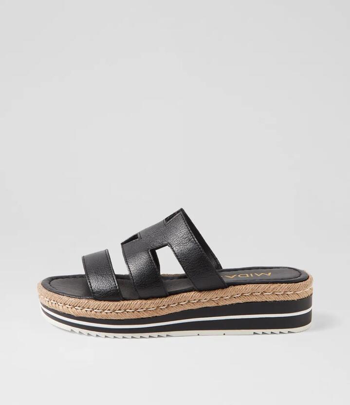 Image of Slippers. Productname: Aopings Black Leather Slides in BLACK colour by brand - MIDAS
