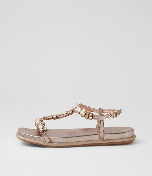 Image of Sandals. Productname: Yappa Champagne Leather Jewels Sandals in CHAMPAGNE colour by brand - MIDAS
