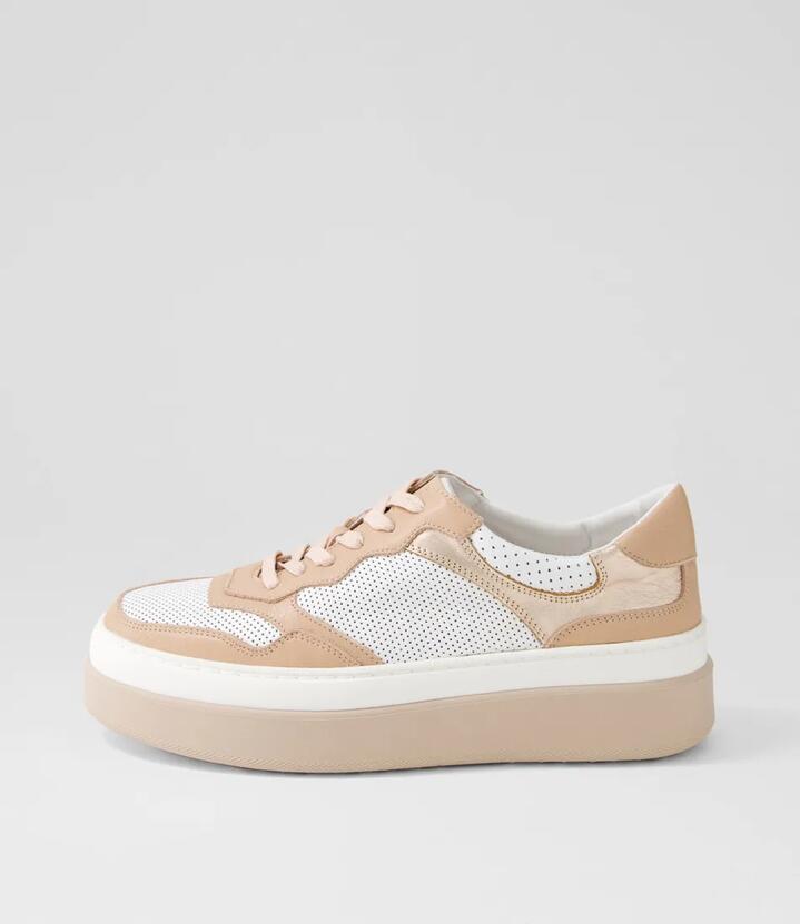 Image of Sneakers. Productname: Aware White Dark Nude Leather Sneakers in WHITE-DK NUDE colour by brand - MOLLINI