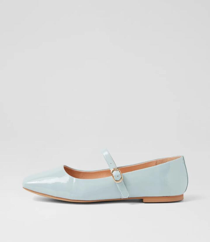 Image of Footwear. Productname: Tokena Pale Blue Patent Leather Ballet Flats in PALE BLUE colour by brand - MOLLINI