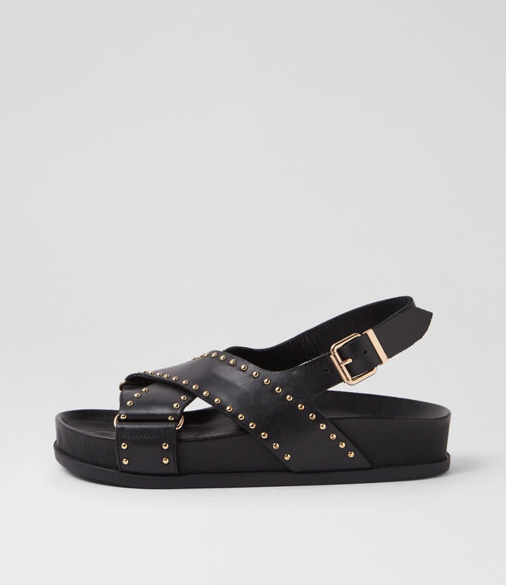 Image of Sandals. Productname: Cansi Black Leather Sandals in Black colour by brand - MOLLINI