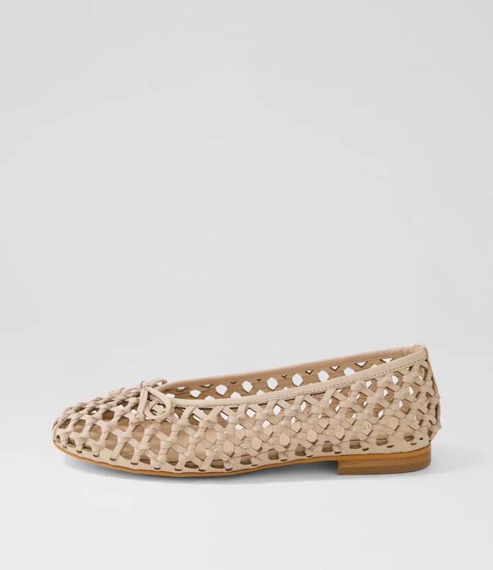 Image of Shoes. Productname: Benga Nude Leather Ballet Flats in Nude colour by brand - MIDAS