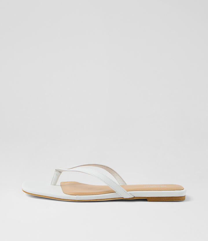 Image of Sandals. Productname: Reille White Leather Thongs in WHITE colour by brand - MOLLINI