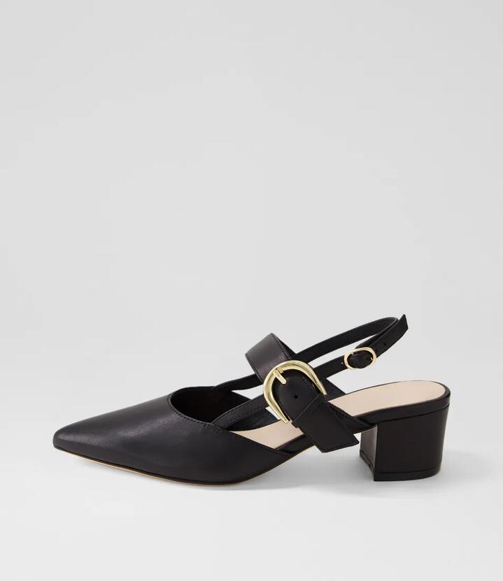 Image of Heels. Productname: Atten Black Leather Heels in Black colour by brand - MIDAS