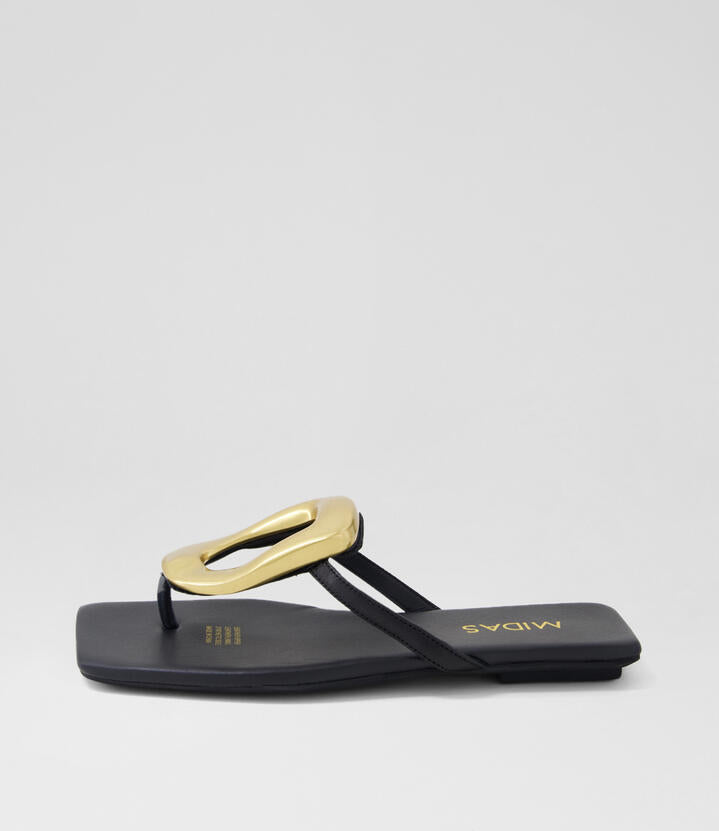 Image of Sandals. Productname: Eral Black Leather Thongs in BLACK colour by brand - MIDAS