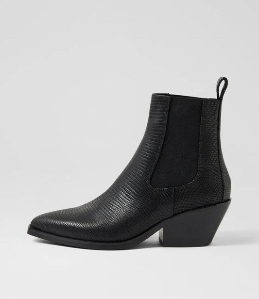 Image of Boots. Productname: Rige Black Lizard Leather Chelsea Boots in BLACK colour by brand - MIDAS