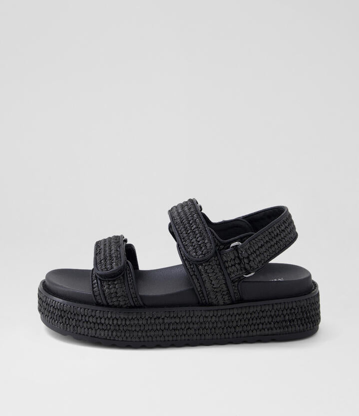 Image of Sandals. Productname: Bridgett Black Woven Sandals in Black colour by brand - MOLLINI