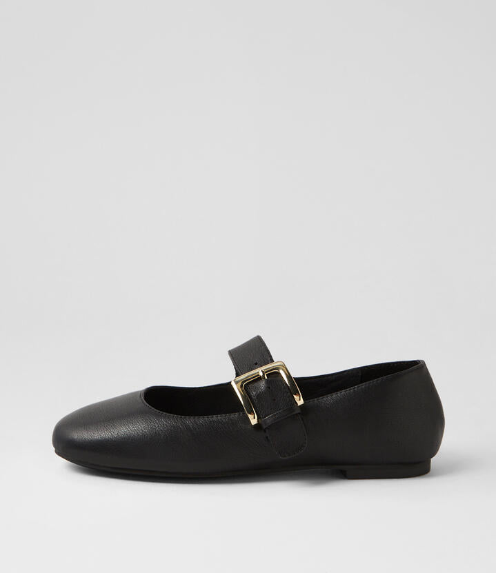 Image of Footwear. Productname: Ranilla Black Leather Flat Shoes in BLACK colour by brand - MOLLINI