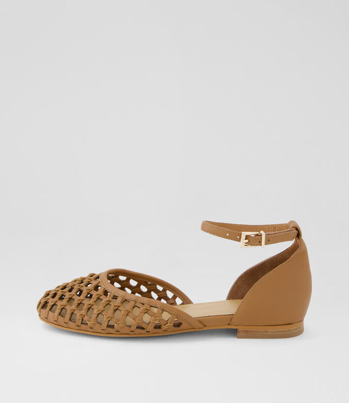 Image of Shoes. Productname: Beylanie Tan Leather Ballet Flats in Tan colour by brand - MOLLINI