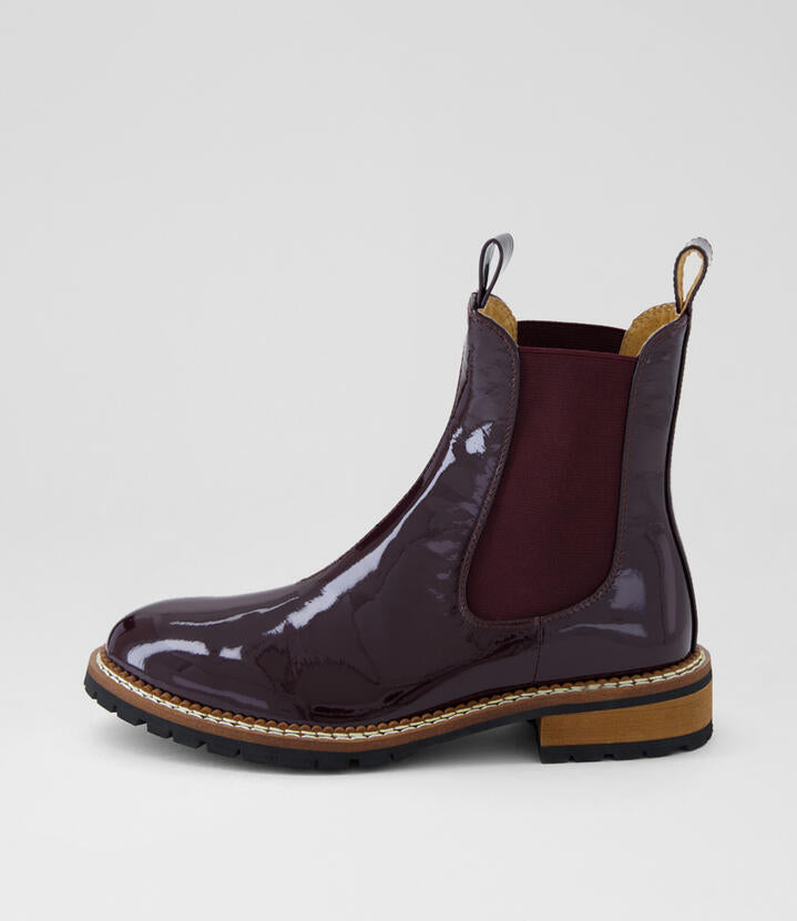 Image of Boots. Productname: Rokkie Dark Burgundy Patent Leather Chelsea Boots in DK BURGUNDY colour by brand - MIDAS