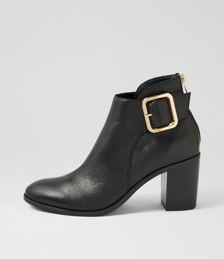 Image of Boots. Productname: Toodloo Black Leather Ankle Boots in BLACK-BLACK HEEL colour by brand - MIDAS