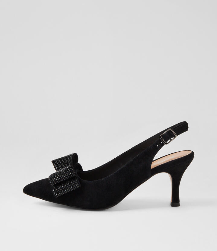 Image of Heels. Productname: Trytan Black Suede Jewels Heels in BLACK colour by brand - MIDAS
