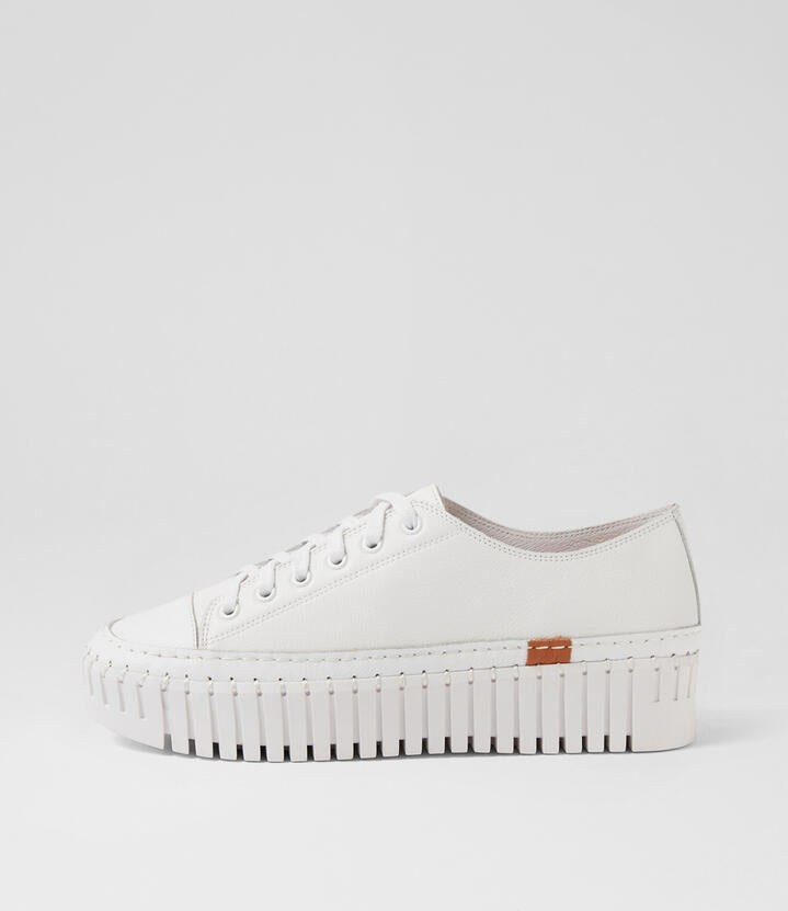 Image of Sneakers. Productname: Beguile White Leather Tumble Leather Sneakers in White-White colour by brand - MIDAS