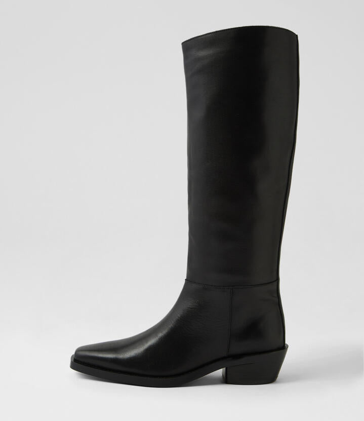 Image of Boots. Productname: Feidel Black Leather Knee High Boots in Black-Black Heel colour by brand - MOLLINI