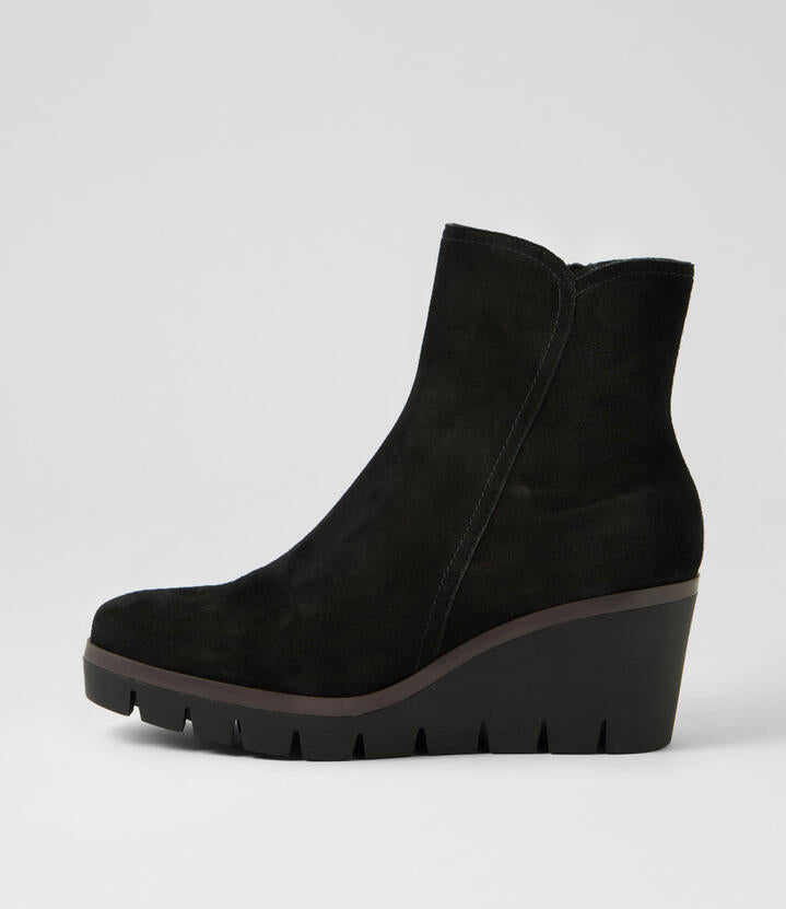 Image of Boots. Productname: Narvi Black Suede Ankle Boots in BLACK colour by brand - MIDAS