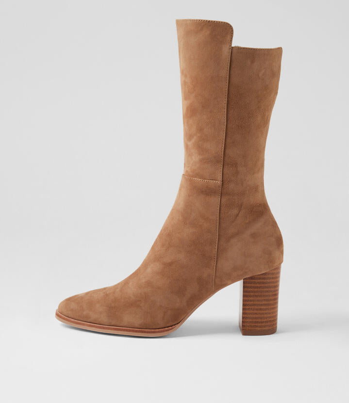 Image of Boots. Productname: Ainslee Light Choc Suede Calf Boots in Lt Choc colour by brand - MIDAS