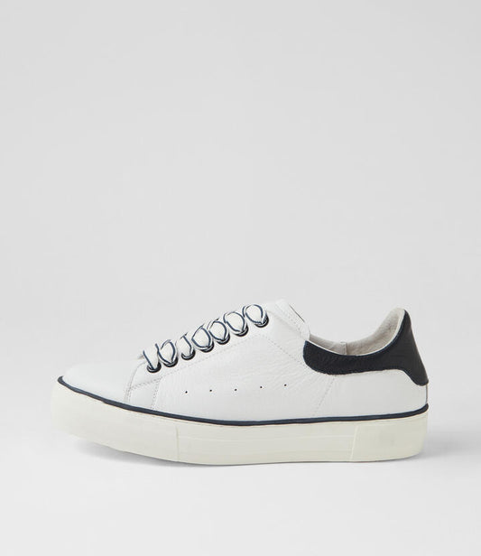 Image of Sneakers. Productname: Fallim White Navy Leather Sneakers in WHITE-NAVY colour by brand - MIDAS