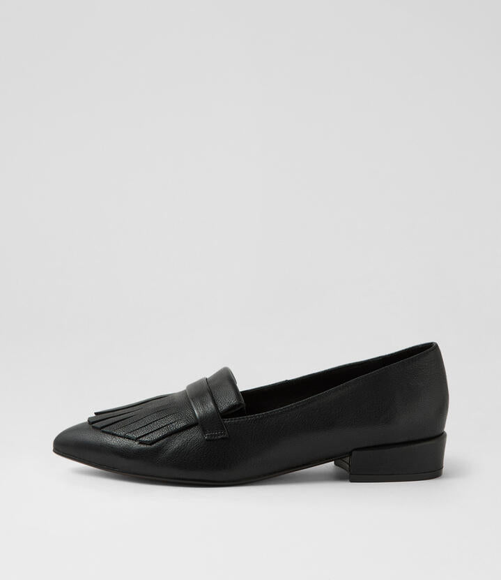 Image of Footwear. Productname: Eefus Black Leather Flat Shoes in BLACK colour by brand - MIDAS