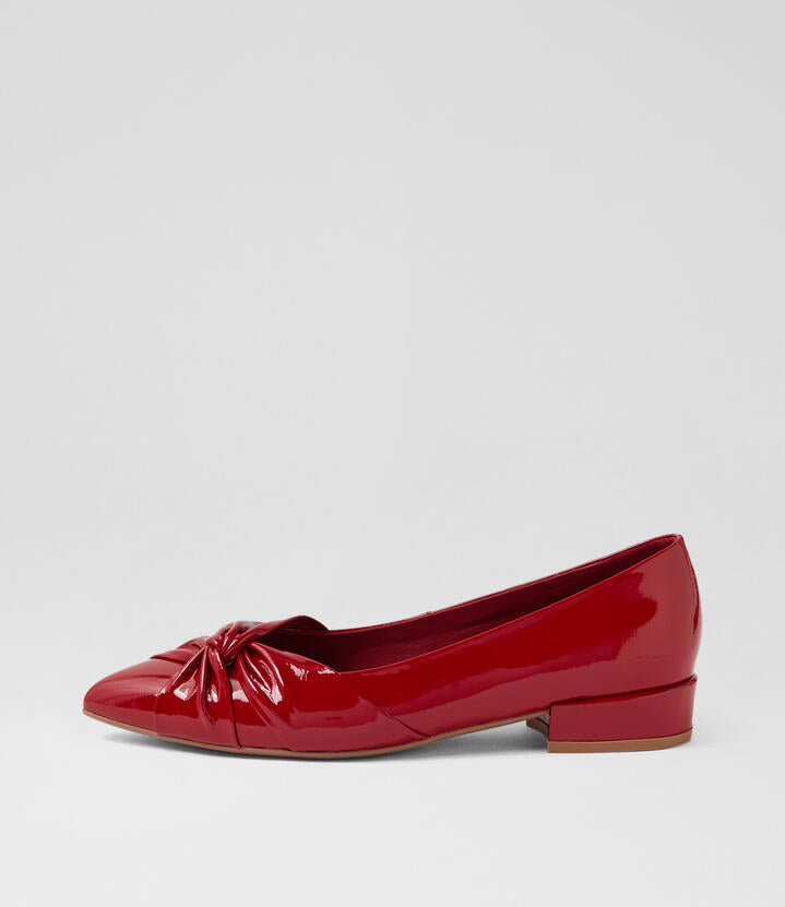 Image of Footwear. Productname: Eccles Dark Red Patent Leather Flat Shoes in DK RED colour by brand - MIDAS
