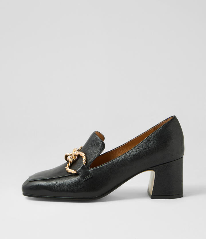 Image of Heels. Productname: Keeky Black Leather Heels in BLACK colour by brand - MIDAS