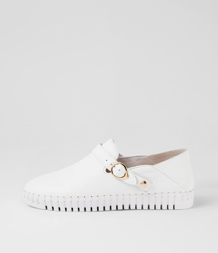 Image of Sneakers. Productname: Halpha White Leather Sneakers in WHITE-WHITE SOLE colour by brand - MIDAS