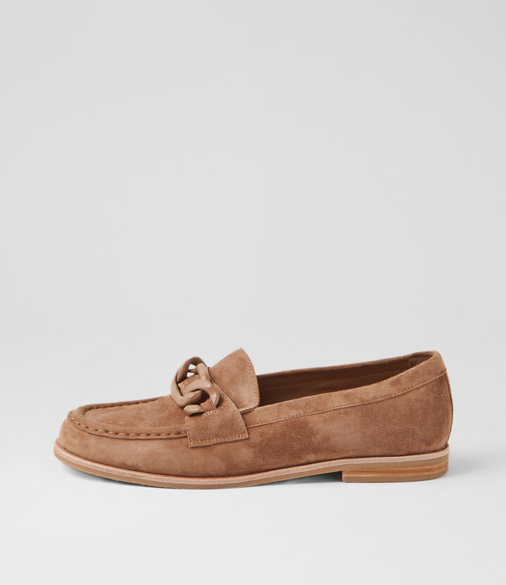 Image of Flats. Productname: Qeeto Light Choc Suede Loafers in LT CHOC colour by brand - MIDAS