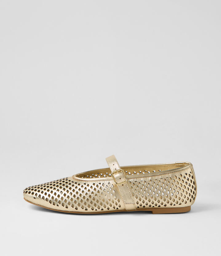 Image of Shoes. Productname: Elony Pale Gold Leather Ballet Flats in Pale Gold colour by brand - MOLLINI