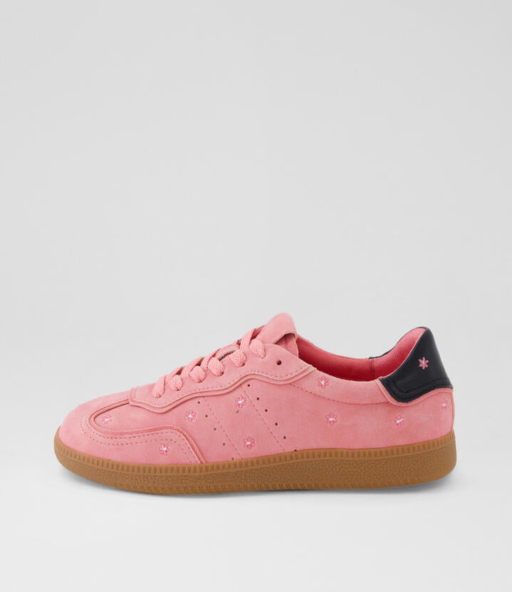 Image of Sneakers. Productname: Deelara Pink Black Suede Leather Sneakers in PINK-BLACK colour by brand - MOLLINI
