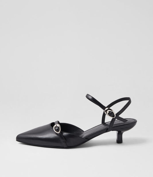 Image of Heels. Productname: Cinzia Black Leather Heels in BLACK colour by brand - MOLLINI