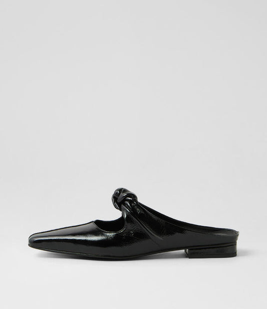 Image of Footwear. Productname: Ophelea Black Crinkle Leather Flat Shoes in BLACK colour by brand - MOLLINI
