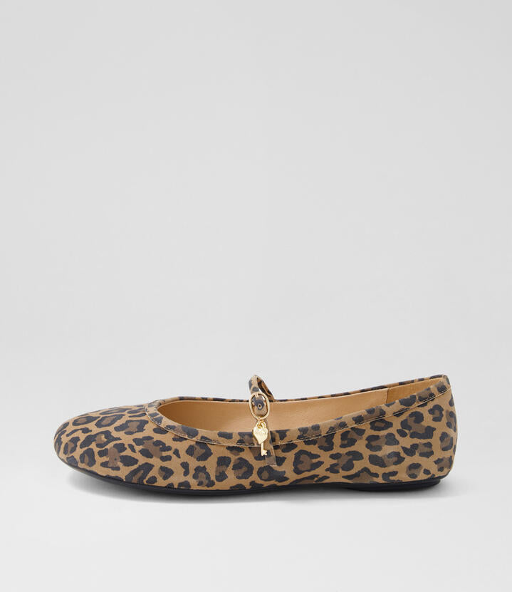 Image of Shoes. Productname: Bumble Camel Leopard Suede Ballet Flats in Camel Leopard colour by brand - MIDAS