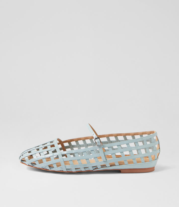 Image of Footwear. Productname: Taints Pale Blue Patent Leather Flat Shoes in PALE BLUE colour by brand - MOLLINI