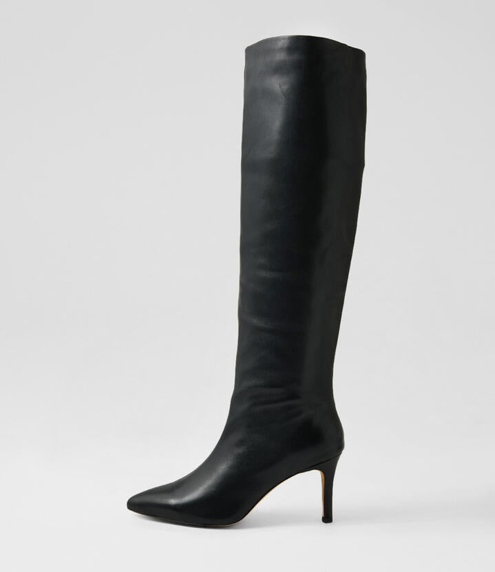 Image of Boots. Productname: Bubbles Black Leather Knee High Boots in BLACK colour by brand - MIDAS
