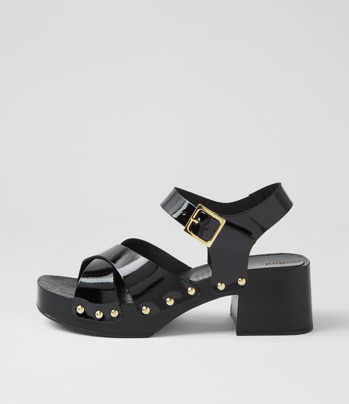 Image of Sandals. Productname: Deloise Black Patent Leather Sandals in Black colour by brand - MOLLINI