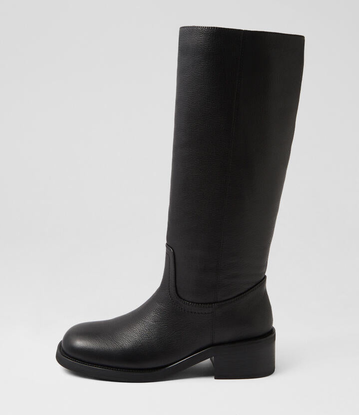 Image of Boots. Productname: Kierstyn Black Leather Knee High Boots in BLACK colour by brand - MIDAS