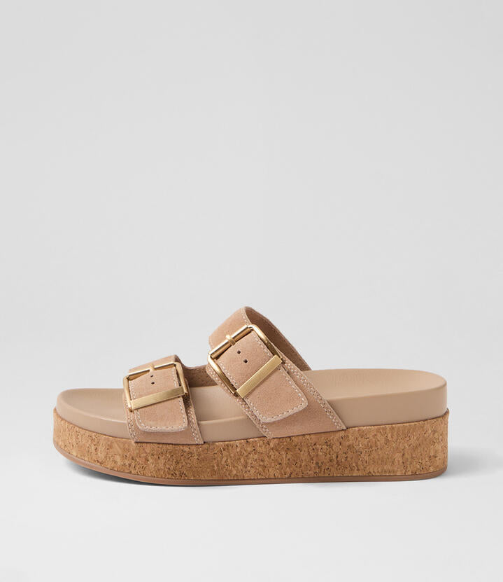 Image of Slippers. Productname: Magoo Latte Suede Slides in LATTE colour by brand - MIDAS