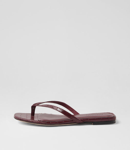 Image of Sandals. Productname: Reille Burgundy Croc Leather Thongs in BURGUNDY colour by brand - MOLLINI
