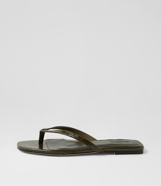 Image of Sandals. Productname: Reille Khaki Croc Leather Thongs in KHAKI colour by brand - MOLLINI