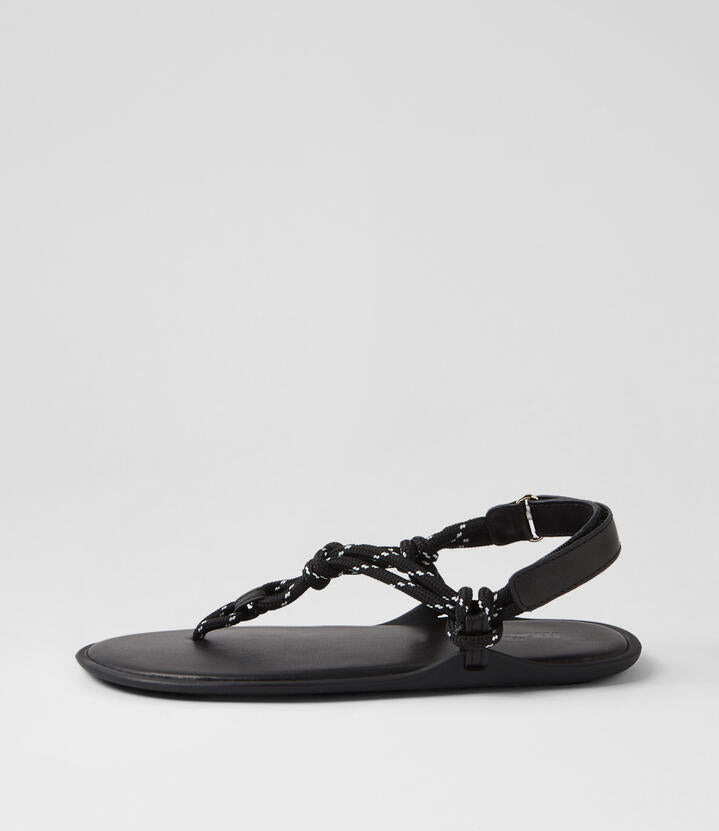 Image of Sandals. Productname: Ellemere Black Rope Leather Thongs in Black colour by brand - MOLLINI