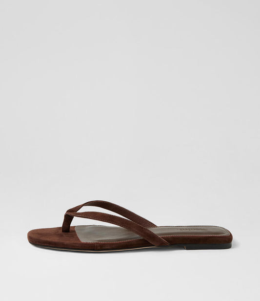 Image of Sandals. Productname: Reille Choc Suede Thongs in CHOC colour by brand - MOLLINI
