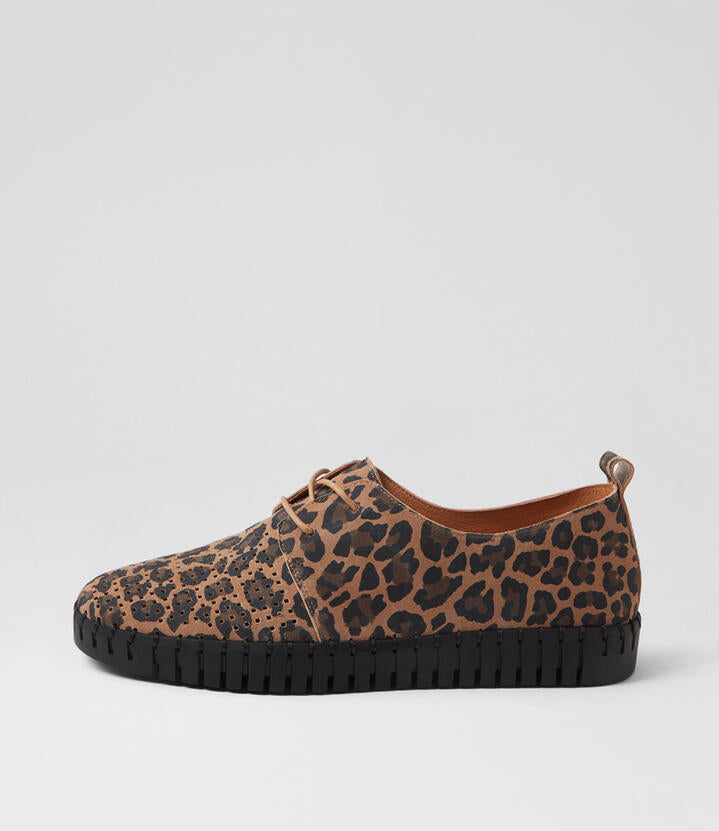 Image of Sneakers. Productname: Husto Camel Leopard Suede Sneakers in CAMEL LEOPARD colour by brand - MIDAS