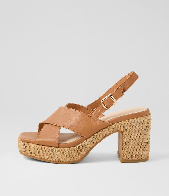 Image of Sandals. Productname: Knox Dark Tan Leather Sandals in DK TAN colour by brand - MIDAS