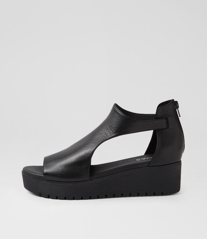 Image of Sandals. Productname: Orio Black Leather Sandals in BLACK-BLACK SOLE colour by brand - MIDAS
