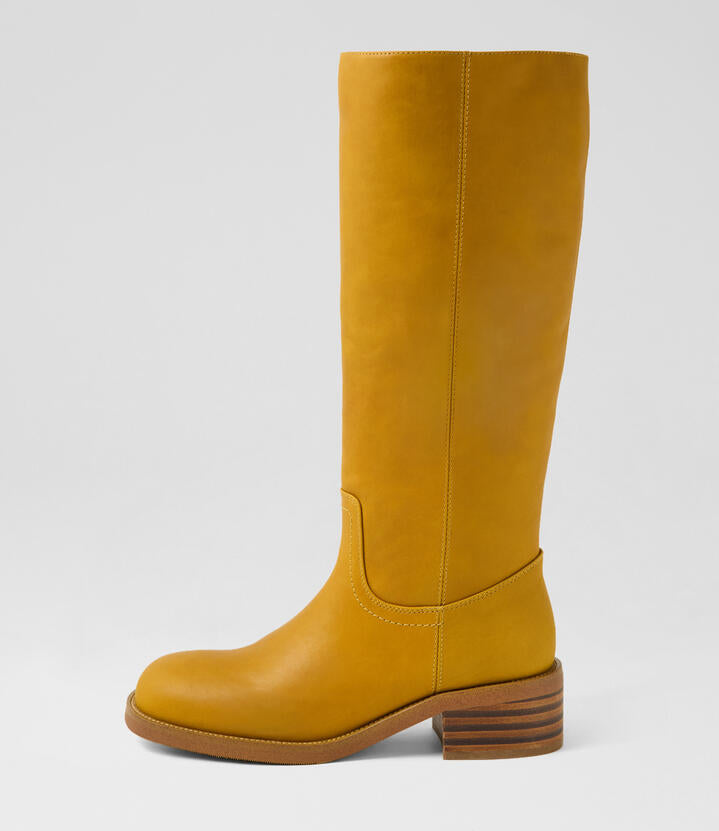 Image of Boots. Productname: Kierstyn Banana Leather Knee High Boots in BANANA colour by brand - MIDAS