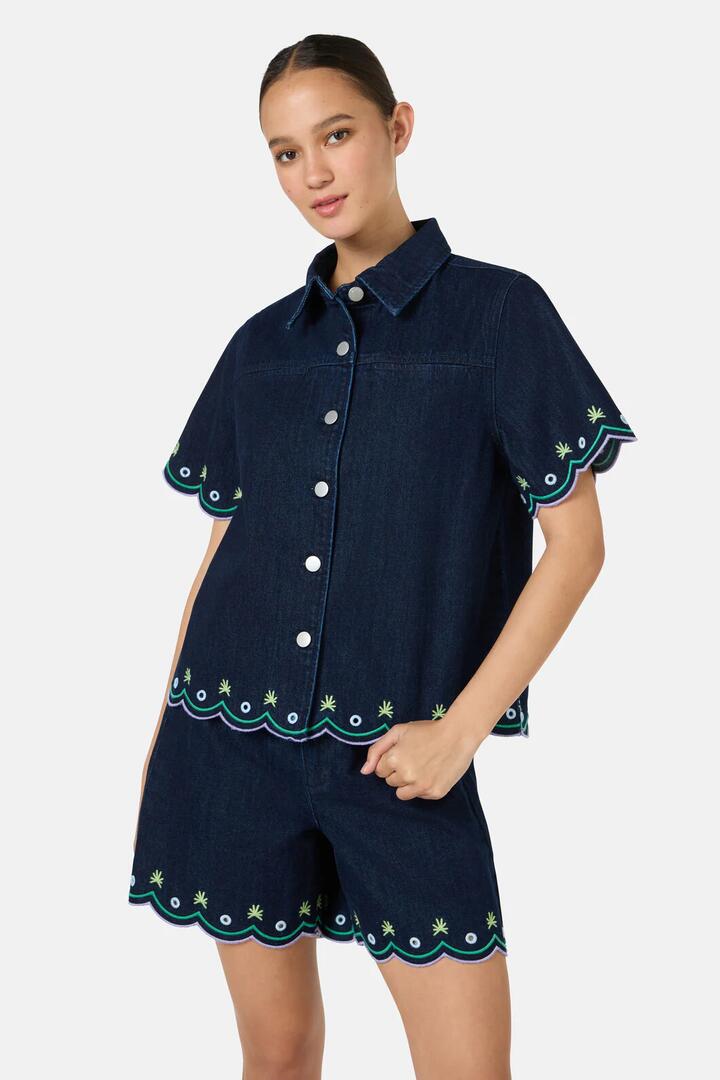 Image of a model wearing Denim. Productname: Greta Denim Shirt in Indigo colour by brand - Gorman