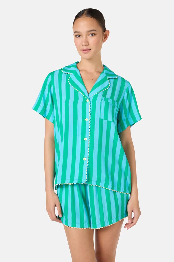 Image of Sleepwear & Loungewear. Product name - Stripe PJ Shorts Set in Stripe colour by brand - Gorman