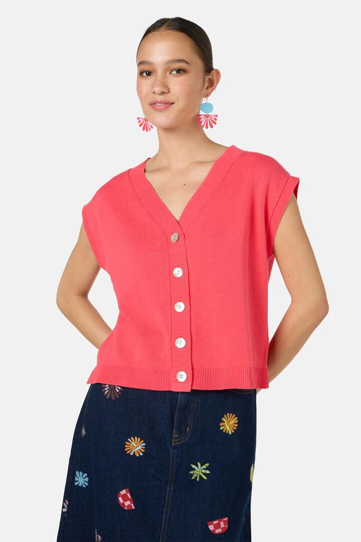 Image of a model wearing Tops. Product name - Sabal Knit Top in Red colour by brand - Gorman