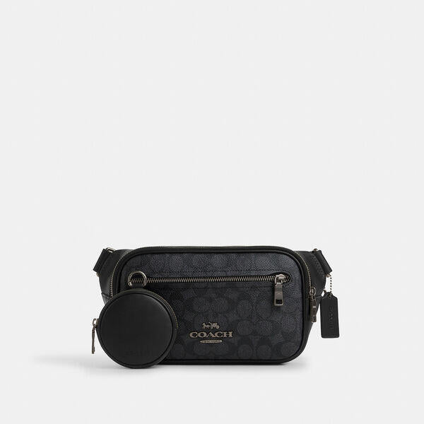 Image of Accessories. Productname: Elias Belt Bag In Signature Canvas in QB/CHARCOAL/BLACK colour by brand - Coach Outlet Australia
