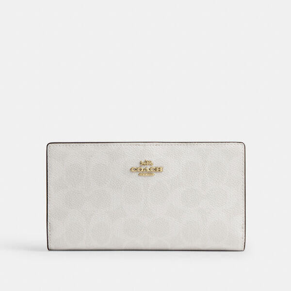 Image of Wallets & Money Clips. Productname: Slim Zip Wallet In Signature Canvas in WHITE/CHALK colour by brand - Coach Outlet Australia